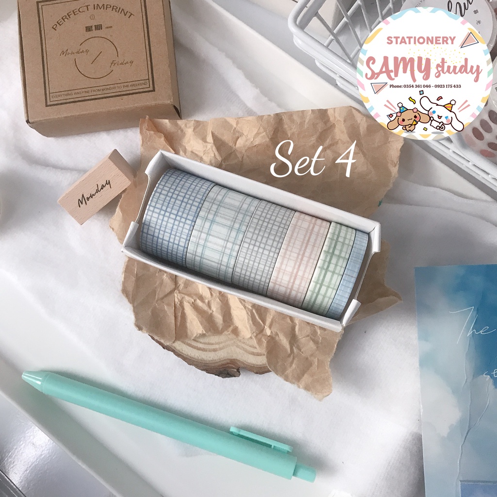 SET HỘP 6 CUỘN WASHI TAPE TRANG TRÍ SỔ TAY BULLET JOURNAL PLANNER TAKE NOTES