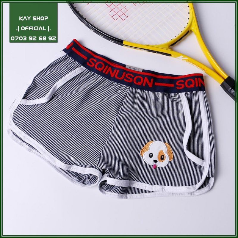 Quần short nam cực hot BABY DOG viền trắng thun cotton sọc đáng yêu - Quần ngủ dễ thương cho nam giới SHRTBABYDOG