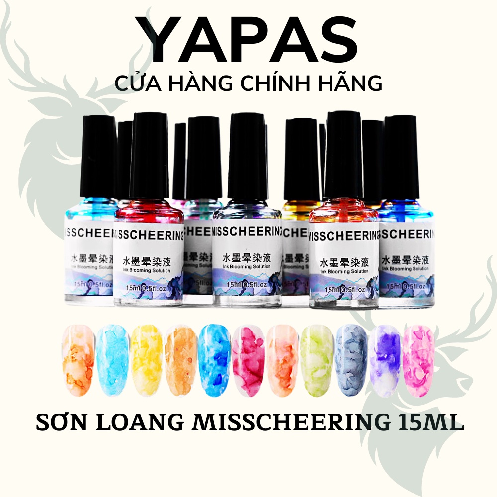 Cồn loang nail Misscheering 15ml , gel loang cồn móng tay trắng đen nhiều màu thời thượng ,sticker loang cồn dán móng