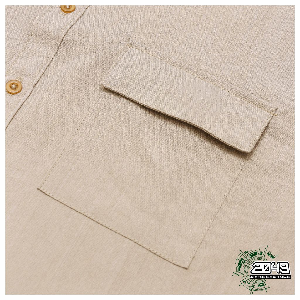 Áo Đũi Nam Sơ Mi Cổ Bẻ Dáng Cộc Tay Linen Basic Túi Hộp Trẻ Trung