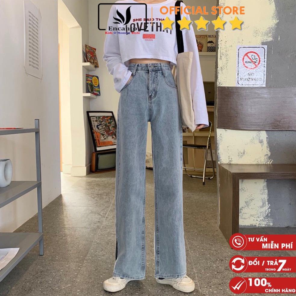 Quần bò nữ xuông ulzzang jean ống rộng form basic cạp cao họa tiết trơn dễ phối đồ có bigsize Encanto (677) ! -