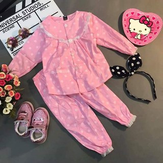 Bộ ngủ pijama cho bé hồng chấm bi