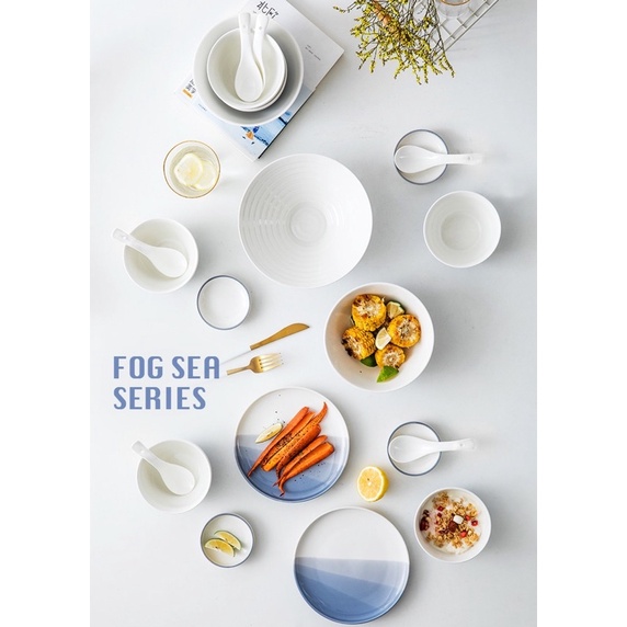 Bộ bát đĩa xanh biển cả, bát đĩa decor