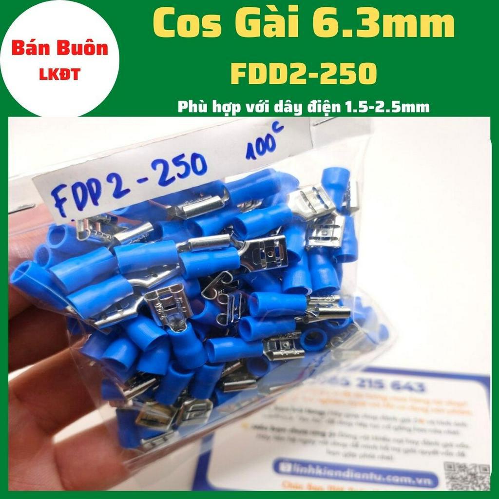 100 Đầu cos FDD2-250, đầu cos gài 6.3, đầu cos kẹp dây điện, FDD2-250, cos gài, đầu cos, cos 6.3mm