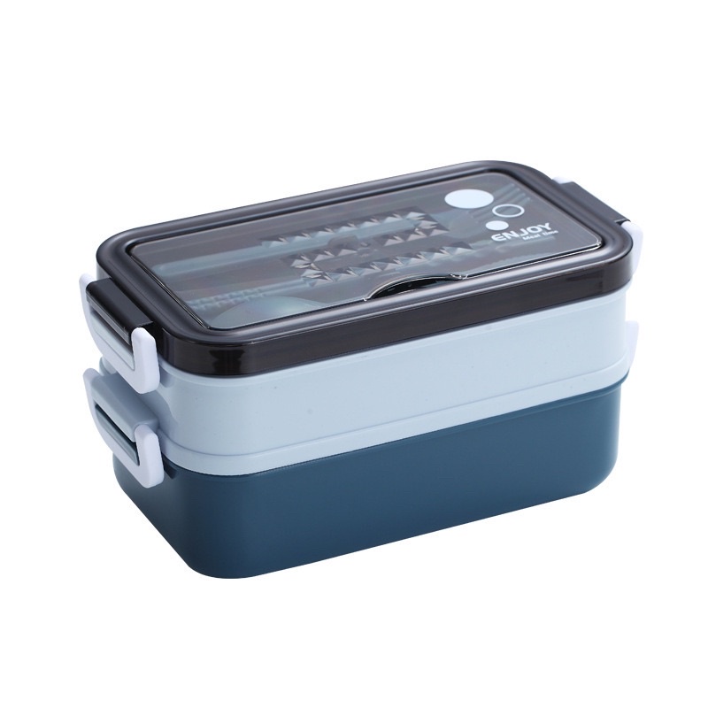 Hộp Cơm Giữ Nhiệt Bento Inox 2 Tầng Tặng Kèm Thìa Đũa Tiện Lợi