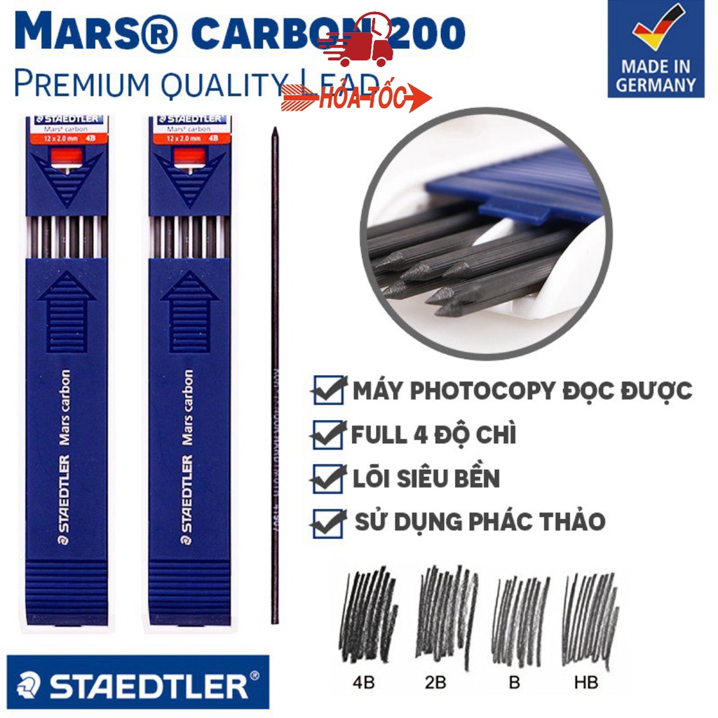 Ruột chì 2mm STAEDTLER Mars® Carbon 200 (HB,B,2B,4B)- Hộp 12 cây [ Sugi art shop]