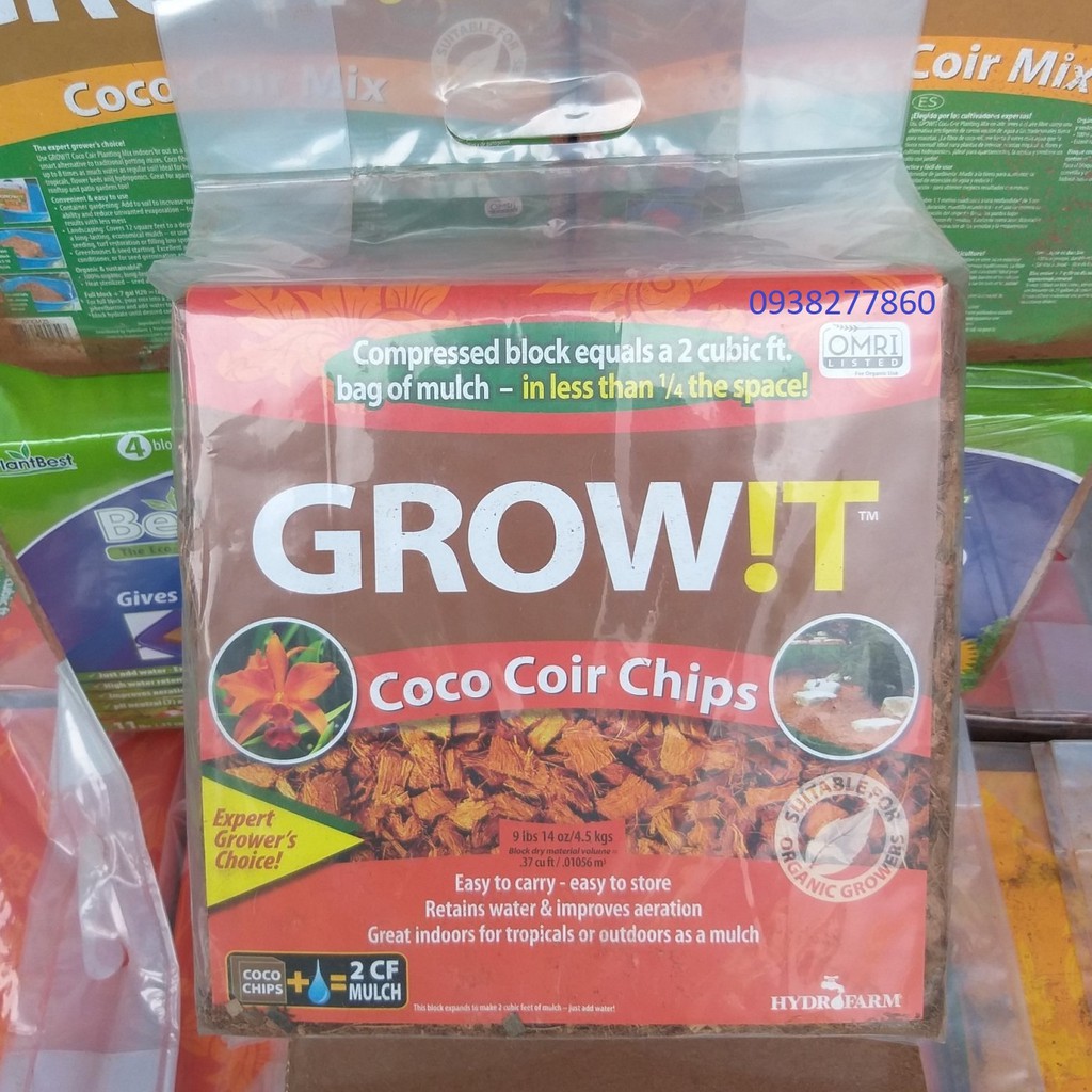(1kg) Giá thể xơ dừa trồng lan Coco Coir Chip Grow!T, giá thể mụn dừa trồng Cây Grow !T tiêu chuẩn xuất khẩu
