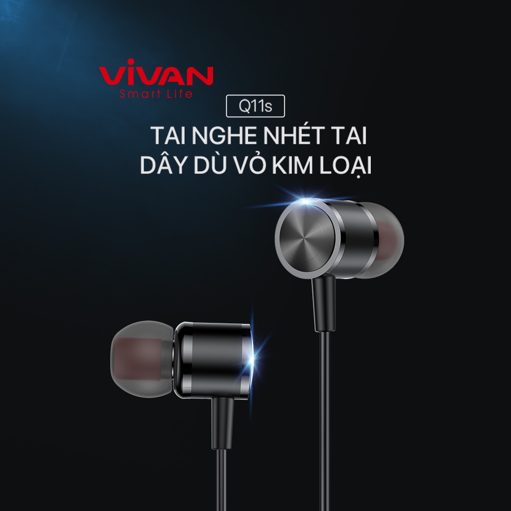 Tai Nghe Có Dây Nhét Tai VIVAN Q11S Âm Thanh HD Cổng Kết Nối 3.5mm Tích Hợp Micro Đàm Thoại Dành cho iOS Android
