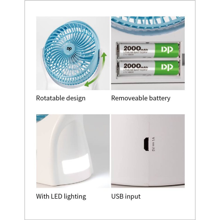 [DP SIÊU MÁT] QUẠT SẠC SIÊU MÁT USB DP 7605 - 3 TỐC ĐỘ GIÓ - ĐÈN LED | BigBuy360 - bigbuy360.vn