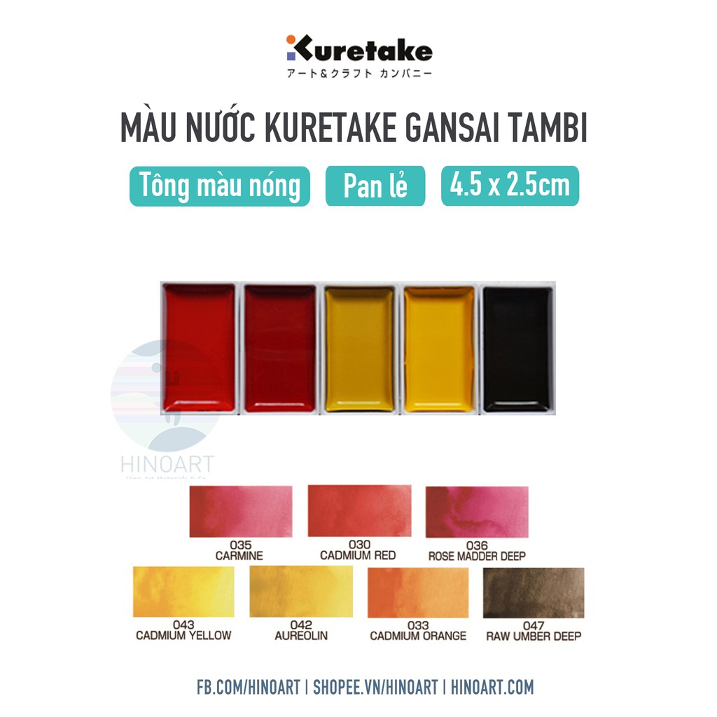 Pan lẻ màu nước Kuretake Gansai Tambi watecolor - 4.5 x 2.5cm 18 màu