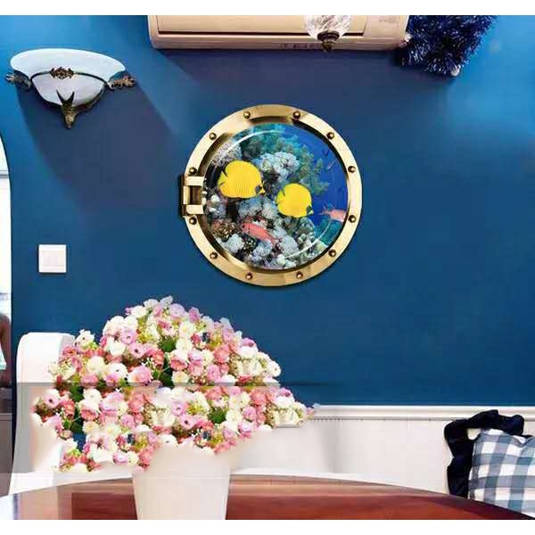 Decan dán tường 3D, tranh dán tường ô cửa sổ tàu ngầm siêu đẹp