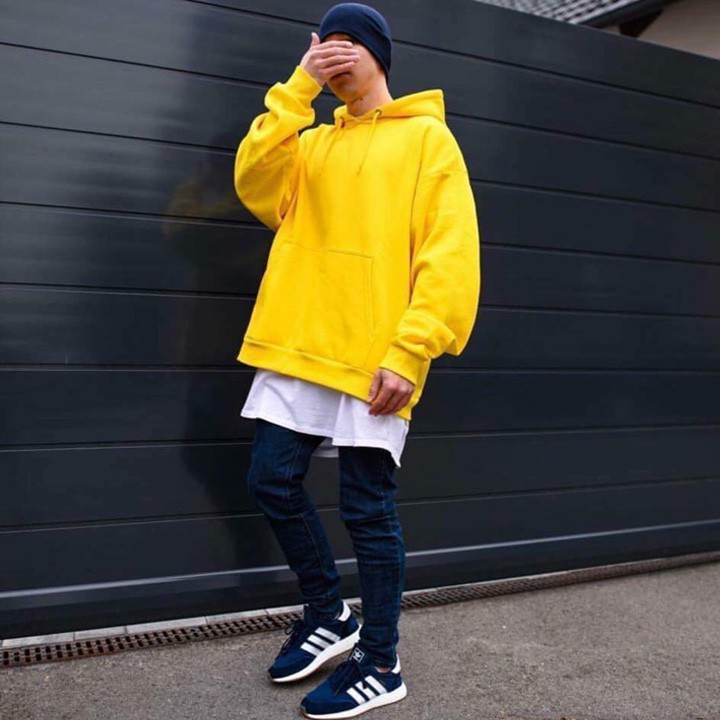 Áo hoodie nỉ trơn màu vàng unisex, size M và L XL