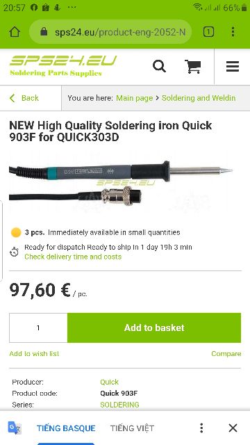 Tay hàn quick 903f dùng cho trạm quick 303d