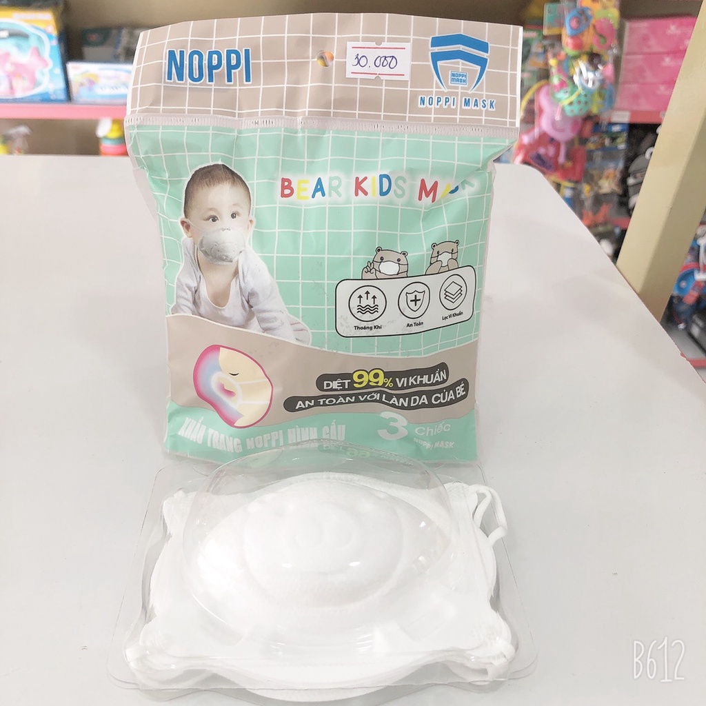 Khẩu trang Noppi hình gấu set 3 cái cho trẻ sơ sinh đến 5 tuổi