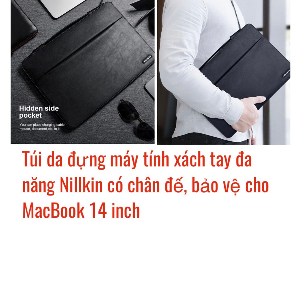 Túi da đựng máy tính xách tay đa năng Nillkin có chân đế, bảo vệ cho Macbook 14 inch