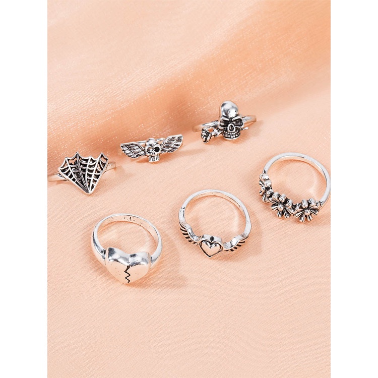 Nhẫn Đeo Ngón Tay Mạ Bạc Hình Trái Tim / Đầu Lâu / Bông Hoa / Trái Tim Phong Cách Hip Hop Mới Cho Nữ