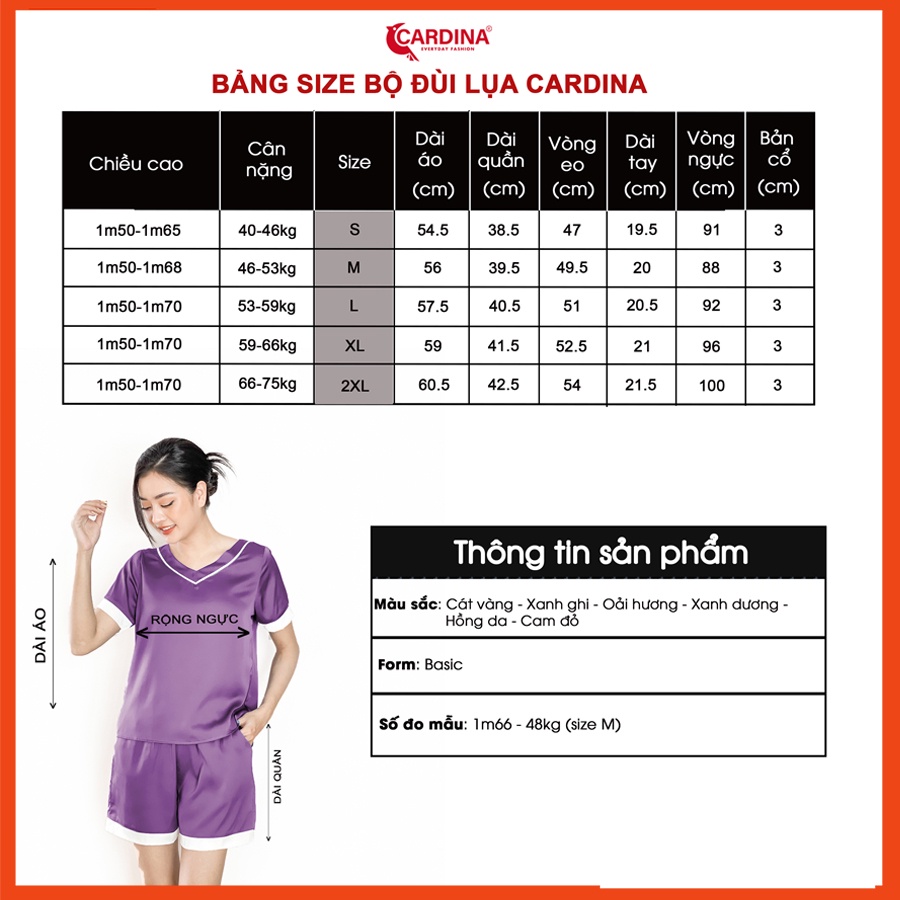 Đồ Bộ Nữ CARDINA Chất Lụa Satin Nhật Cao Cấp Áo Cộc Tay Quần Đùi Pha Màu Nhẹ Nhàng 2SF01