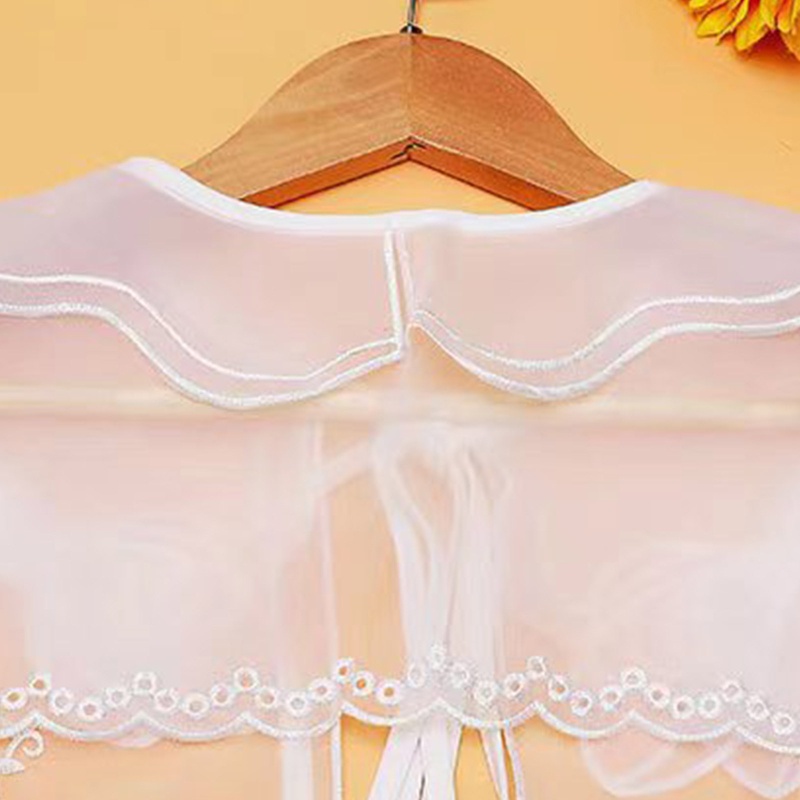 Khăn Quàng Cổ Thủy Thủ Hai Lớp Bằng Vải Organza Thêu Hoa Thắt Dây Phía Trước Dành Cho Nữ