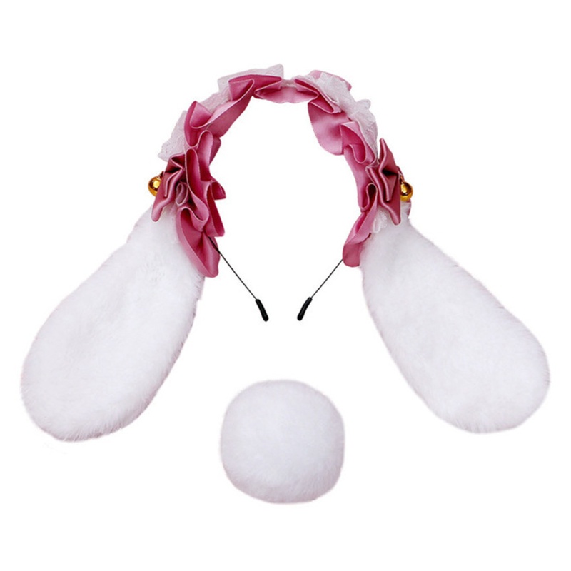 Băng Đô Tai Thỏ Phối Ren Đính Nơ Phong Cách Lolita Nhật Bản