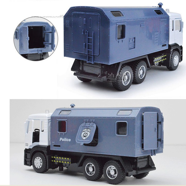 Mô hình xe ô tô tải cảnh sát bằng hợp kim và nhựa đồ chơi ô tô trẻ em có âm thanh và đèn 1:50