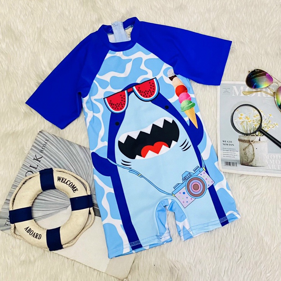 Bộ đồ bơi liền thân in họa tiết cá mập baby shark, khủng long, elsa và pony cho bé trai  bé gái đi biển đi bơi