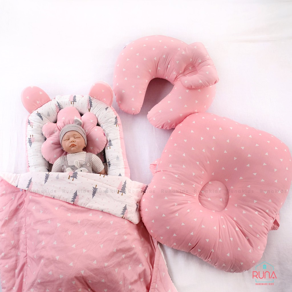 Combo nôi, chống trào ngược &amp; phụ kiện khác cho trẻ sơ sinh RUNA KIDS chất liệu Cotton cao cấp mềm mịn, an toàn cho bé