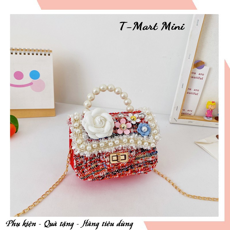 Túi xách nữ chất liệu dạ họa tiết hoa trà khoá xoay siêu xinh