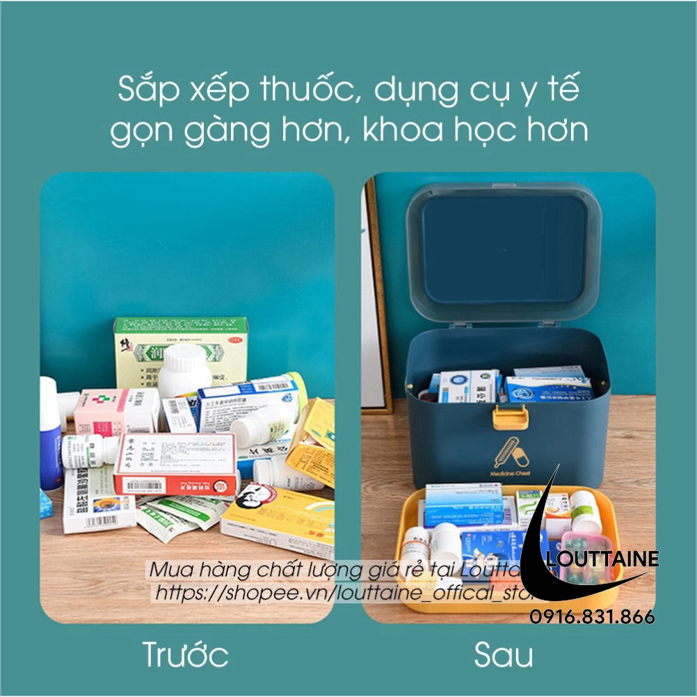 Hộp y tế mini hộp đựng thuốc và dụng cụ y tế mẫu mới size 21X14X15 cm 2 tầng có quai xách tiện lợi