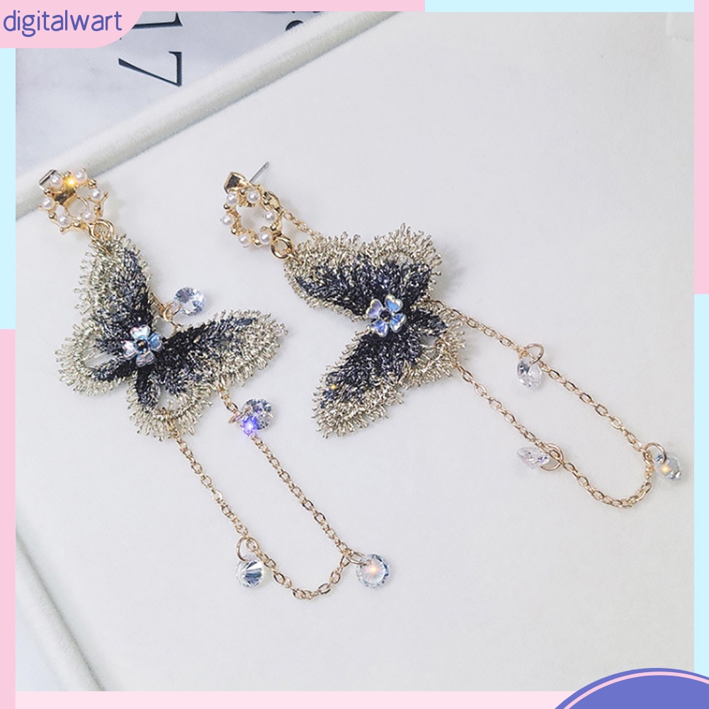 Đôi khuyên tai dài hình bươm bướm đính đá thời trang cho nữ