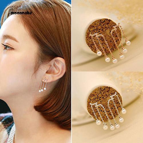 Khuyên tai dáng dài đính ngọc trai nhân tạo thời trang