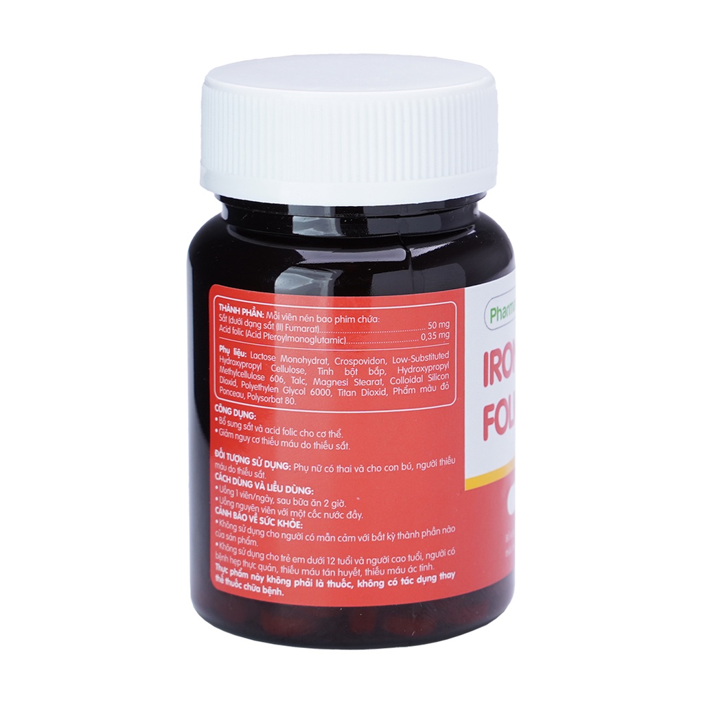 Thực phẩm bổ sung Pharmacity Iron + Folic Acid (Chai 60 viên)