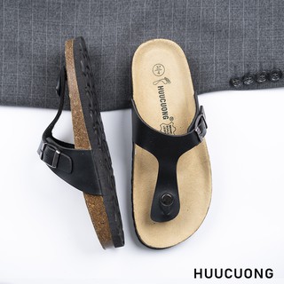 Dép sandan cao cấp - kẹp ngón, da pu đế trấu - unisex - màu đen