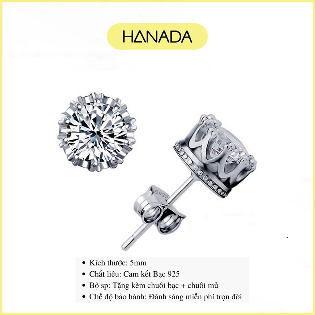 Bông Tai Bạc 925 Hanada Bông Nụ Đá Cách Điệu Nam Nữ Cá Tính 1049