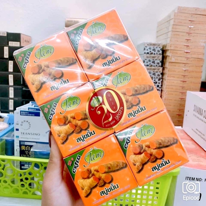 Xà Phòng Nghệ JAM Trắng Da Body Turmeric Gluta Collagen Soap Thái Lan 65g