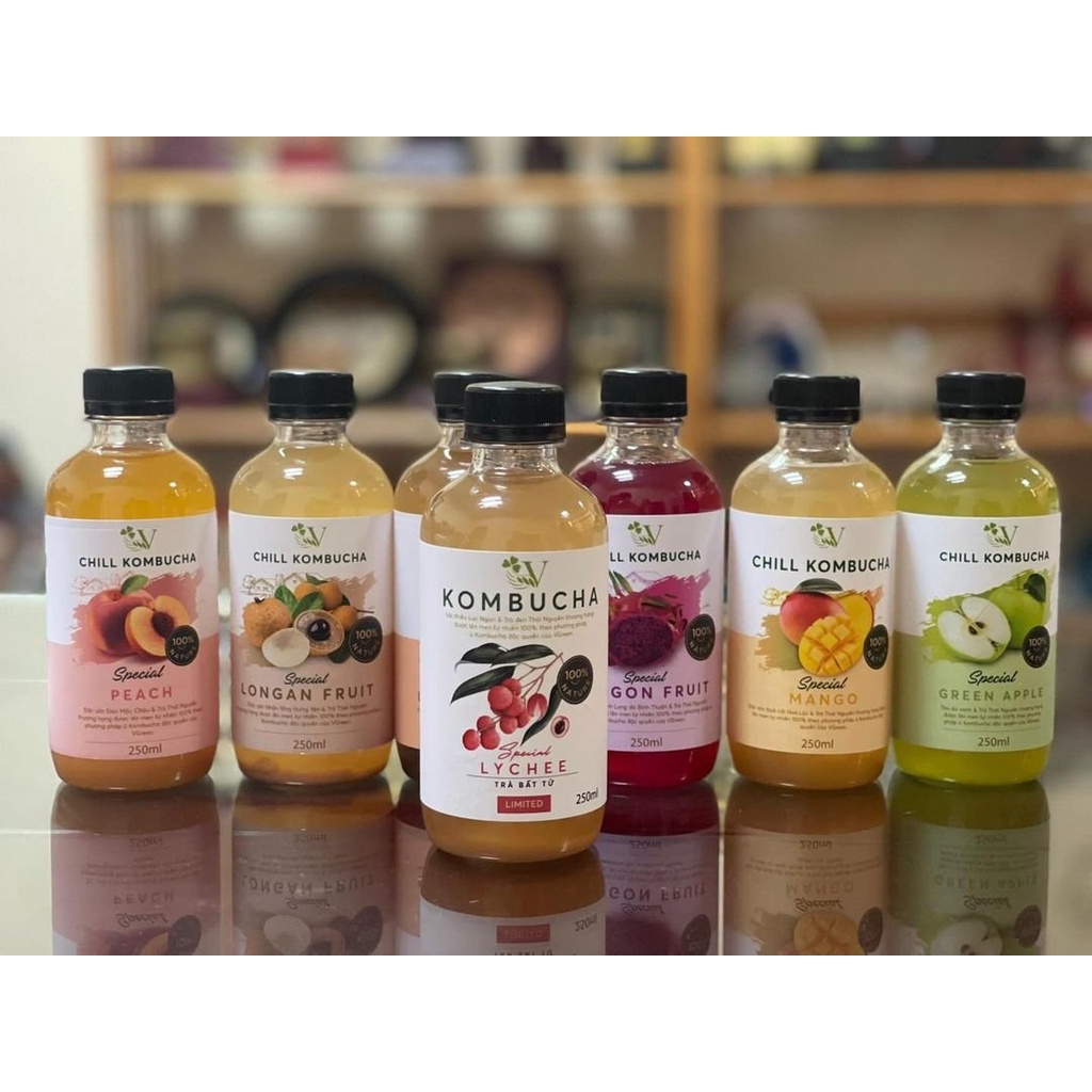 Trà bất tử trà trái cây lên men scoby Chill Kombucha Vgreen đào vải nhãn thanh long đỏ xoài táo xanh -  250ml-1L – FennC