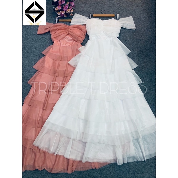 Đầm maxi dự tiệc xếp tầng sang trọng TRIPBLE T DRESS -size M/L (kèm ảnh/video thật) MS276V