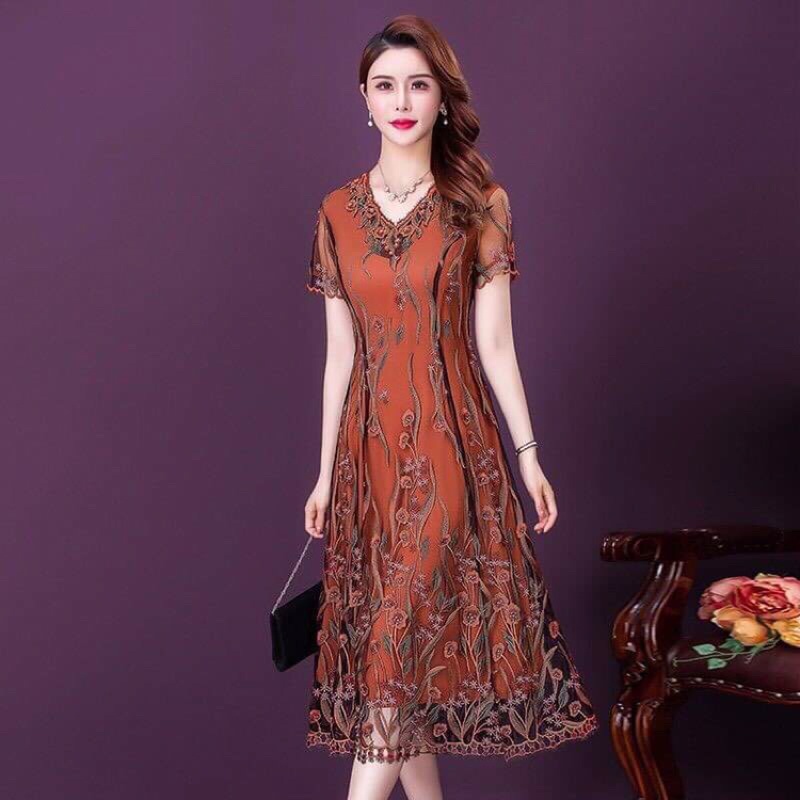 Đầm ren voan nữ trung niên cao cấp kiểu dáng sang trọng quý phái QCNP3803