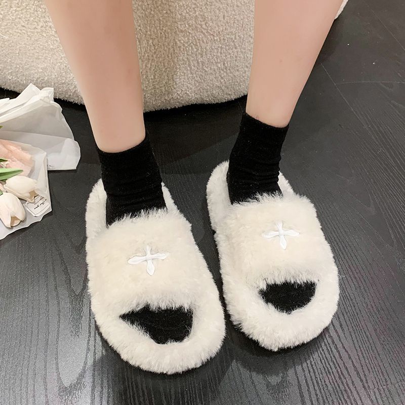 Dép Bông Đi Trong Nhà Đế Dày Chống Trượt Phong Cách Thu Đông Dễ Thương Cho Nữ