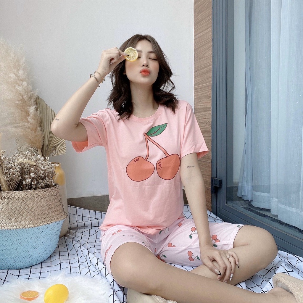 Đồ bộ thun nữ ALO_91 , áo thun họa tiết phối quần kate cotton xinh xắn (Freesize 45_60kg) | BigBuy360 - bigbuy360.vn