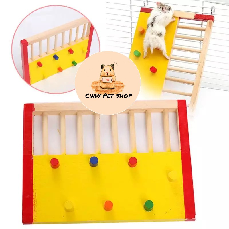 Cầu thang leo núi gỗ cao cấp gắn chuồng cho Hamster, Sóc Bay Úc, Sóc Chuột...