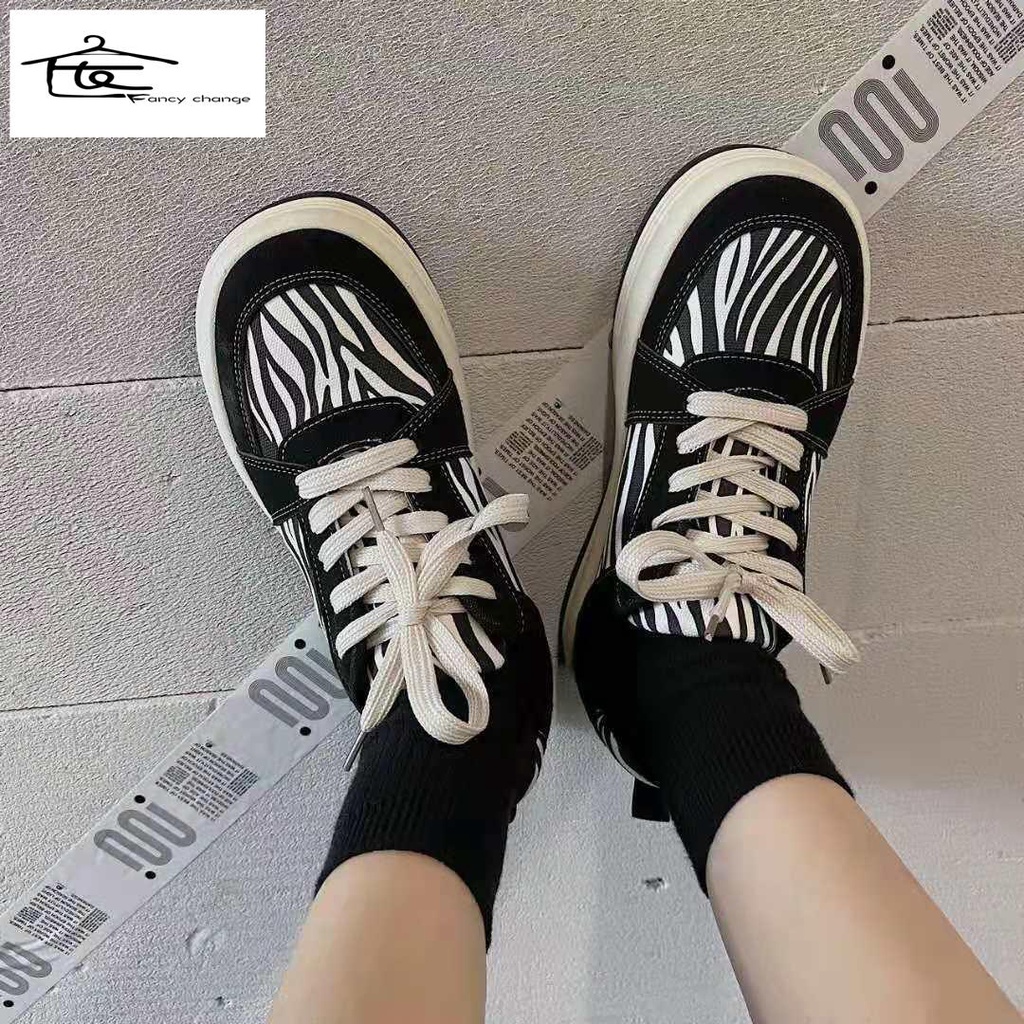 Giày Thể Thao Đen In Họa Tiết Ngựa Vằn Phong Cách Hàn Quốc Dễ Phối Đồ Thời Trang 2020 Cho Nữ