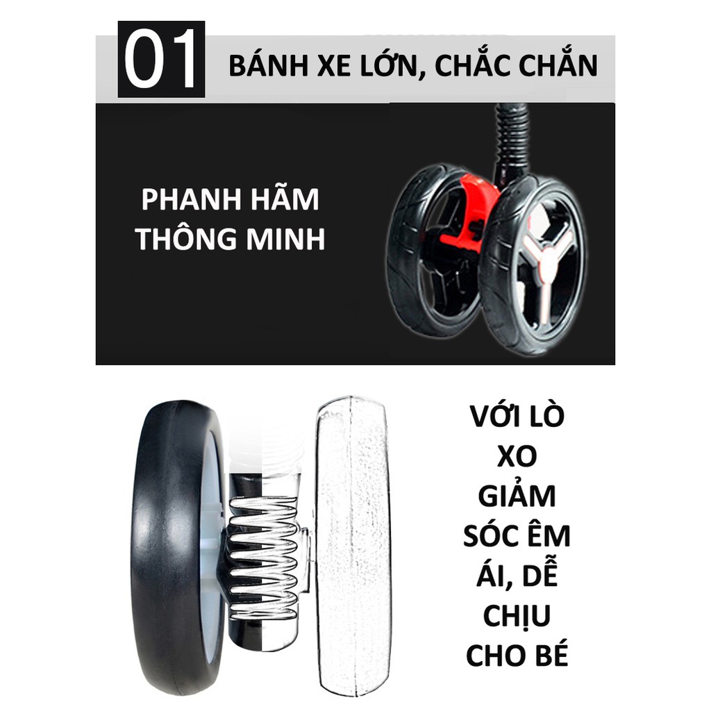 Xe đẩy gấp gọn HT 105 - 2 chiều 3 tư thế đa năng, kiểu dáng sang trọng, dễ dàng mang theo ( TẶNG KÈM BỘ THẺ HỌC CHO BÉ)