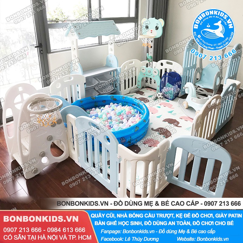 QUÂY COMBO FULL SET NEWBER LUXURY 3 KÈM PHAO BÓNG (SIZE LỚN 1M9 X 2M5 ) - NHÀ CHƠI CHO BÉ