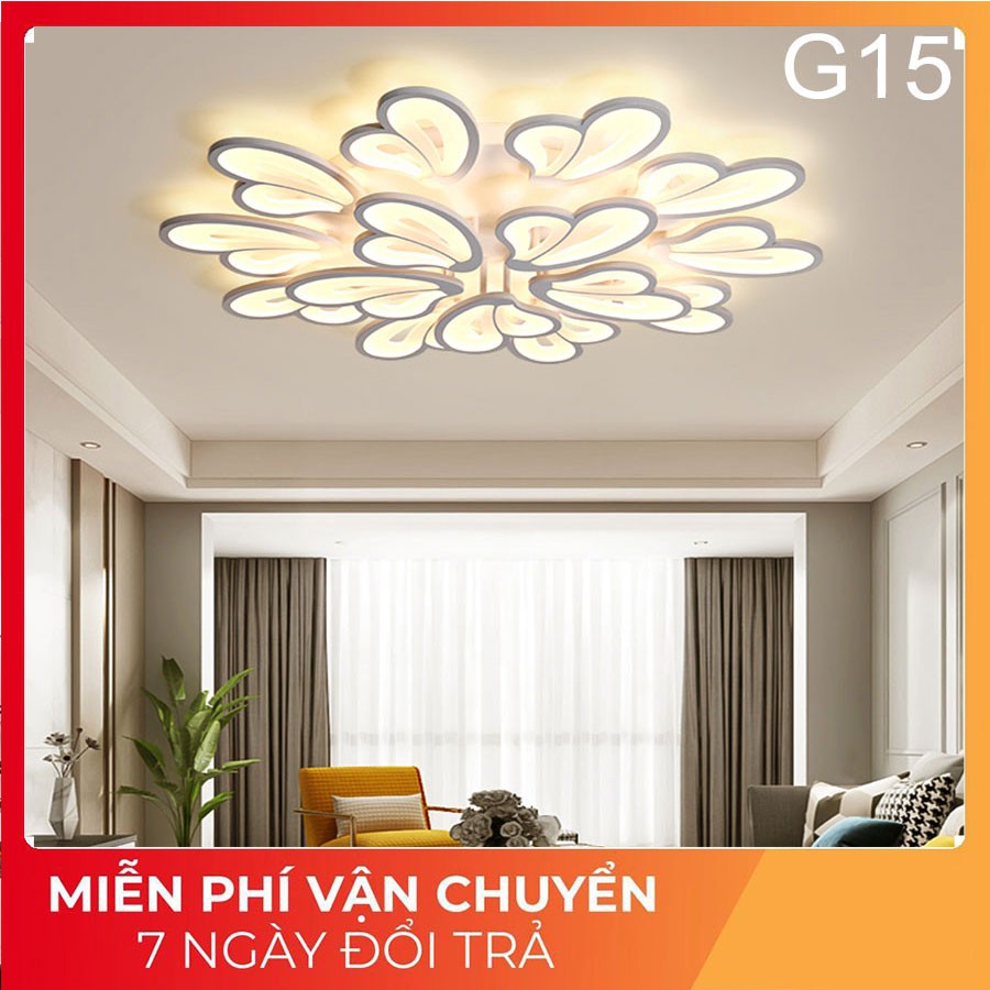 ĐÈN ỐP TRẦN trang trí, đèn LED phòng khách G15, 15 cánh 3 chế độ sáng kèm điều khiển từ xa