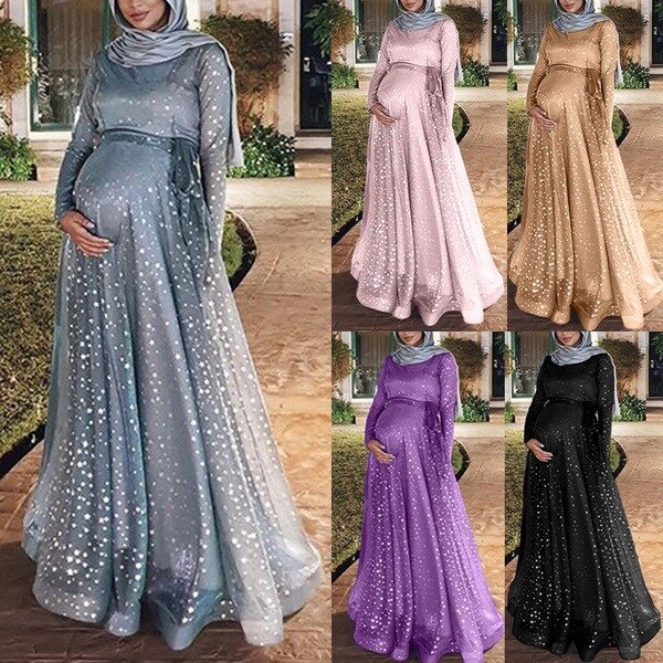 Đầm Maxi cổ tròn phong cách Hồi giáo cho mẹ bầu