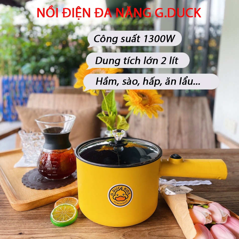 Nồi Hấp Mini Đa Năng GDUCK - Nấu, Hấp, Luộc, Ăn lẩu Đều Được - Công Suất Lớn 1300W - Dung Tích Lớn Lên Tới 2L