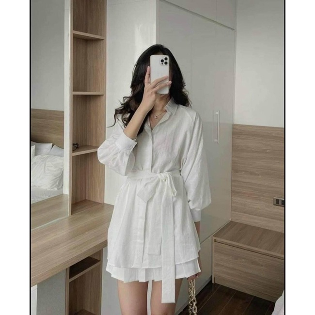 Set sơ mi đũi thắt nơ eo