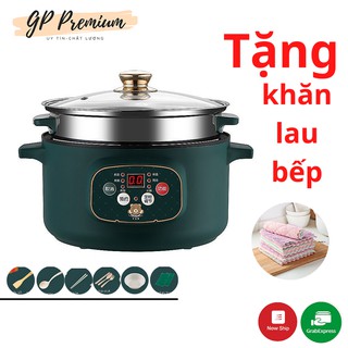 💖FreeShip💖 Nồi Lẩu Điện Đa Năng 5 in 1 Chống Dính - Nồi Lẩu Mini 1000W Thể Tích  4L Tặng Hấp Inox 304, Bếp Lẩu Gia Đìn