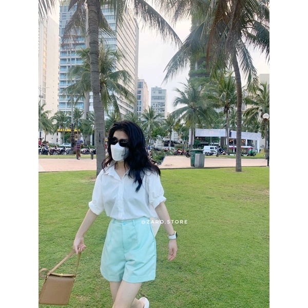 Áo sơ mi đuôi tôm + quần short [ Hình shop chụp ]