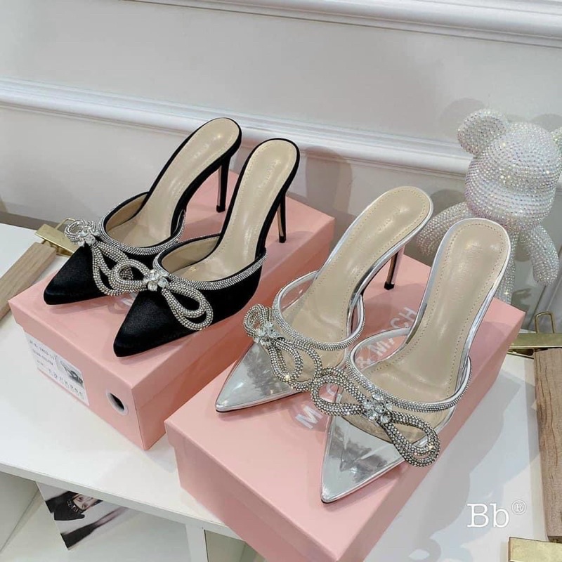 Sục cao gót viền nơ đá gót nhọn 9cm